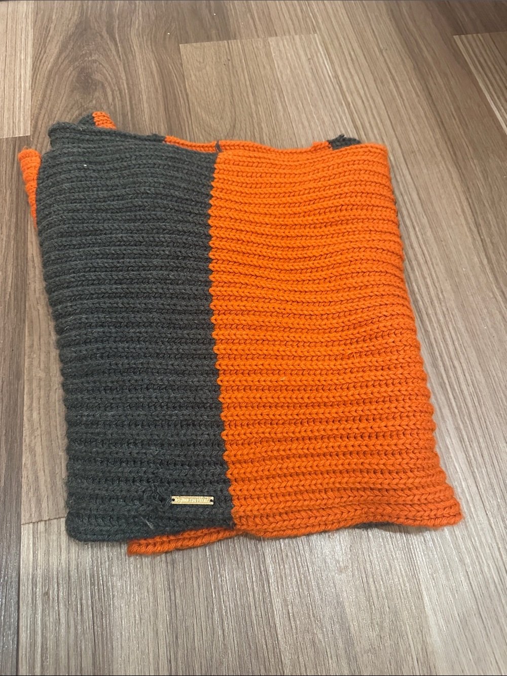 Michael Kors Orange and Charcoal Knit Scarf